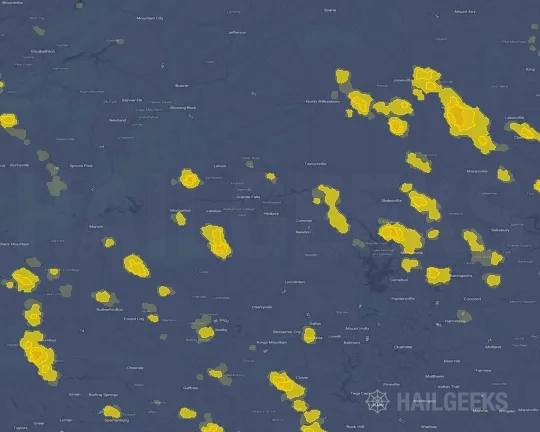 Hail map for Hickory, NC on Sep 5, 2026