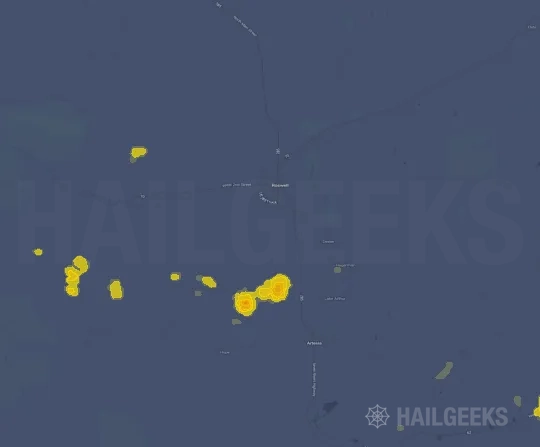 Hail map for Roswell, NM on Sep 15, 2026