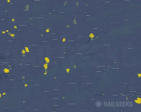 Hail map for Johnson City, TN on Sep 18, 2026