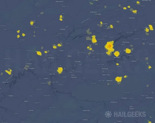 Hail map for Knoxville, TN on Sep 18, 2026