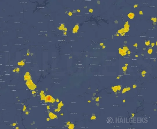 Hail map for Anniston, AL on Sep 19, 2026