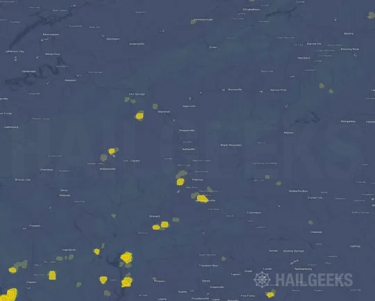 Hail map for Asheville, NC on Sep 19, 2026