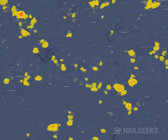 Hail map for Auburn, AL on Sep 19, 2026
