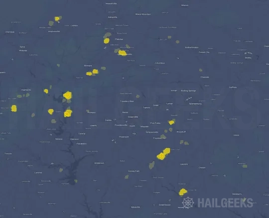 Hail map for Greenville, SC on Sep 19, 2026