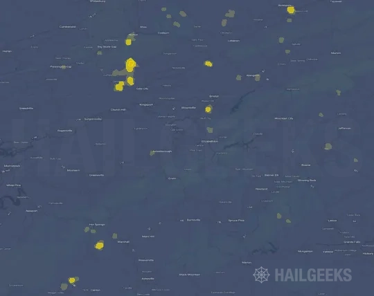 Hail map for Johnson City, TN on Sep 19, 2026