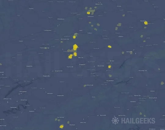 Hail map for Kingsport, TN on Sep 19, 2026