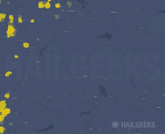 Hail map for Antlers, OK on Sep 20, 2026