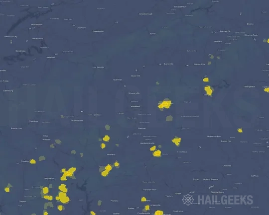 Hail map for Asheville, NC on Sep 20, 2026