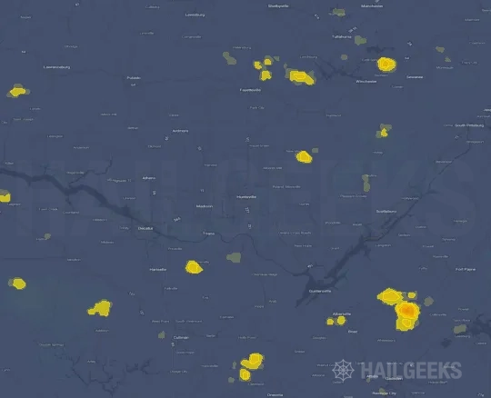 Hail map for Huntsville, AL on Sep 20, 2026
