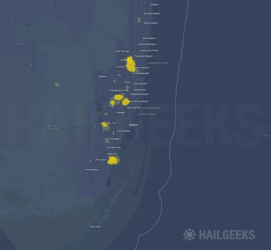 Hail map for Miami, FL on Sep 20, 2026