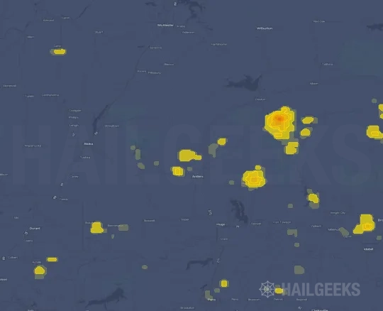 Hail map for Antlers, OK on Sep 21, 2026
