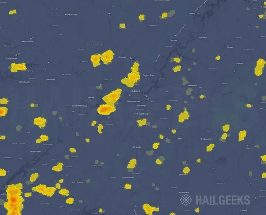 Hail map for Chattanooga, TN on Sep 21, 2026