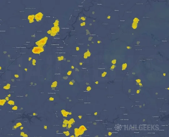 Hail map for Dalton, GA on Sep 21, 2026