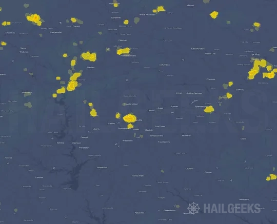 Hail map for Greenville, SC on Sep 21, 2026