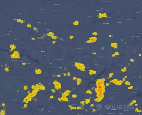 Hail map for Huntsville, AL on Sep 21, 2026