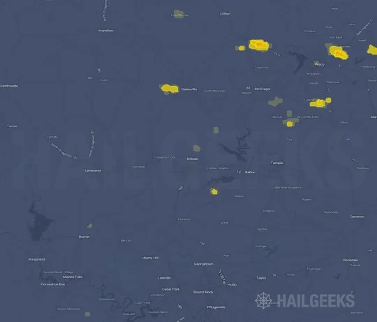 Hail map for Killeen, TX on Sep 21, 2026
