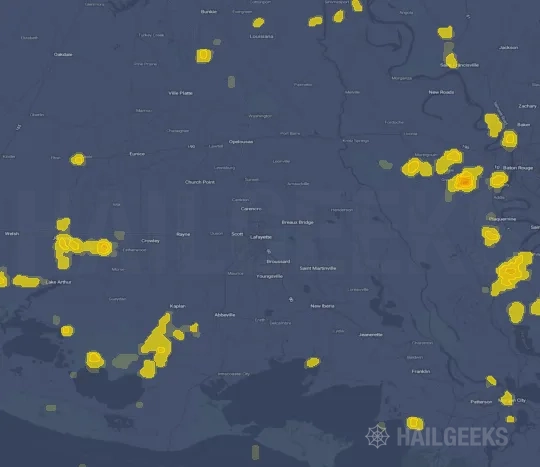 Hail map for Lafayette, LA on Sep 21, 2026