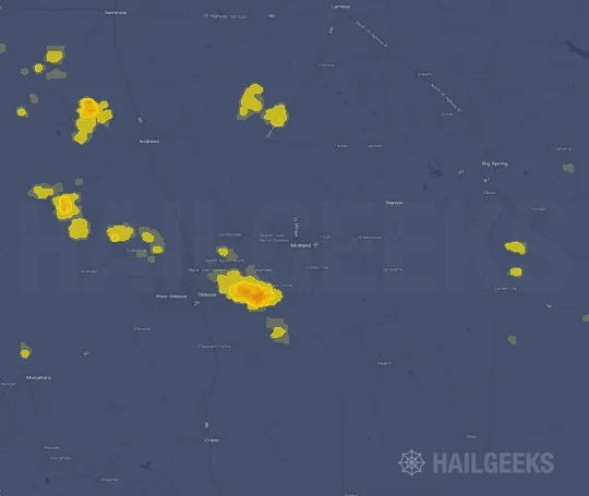 Hail map for Midland, TX on Sep 21, 2026