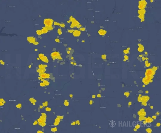 Hail map for Starkville, MS on Sep 21, 2026