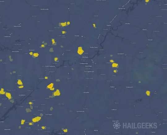 Hail map for Chattanooga, TN on Sep 22, 2026