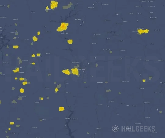 Hail map for Columbus, GA on Sep 22, 2026