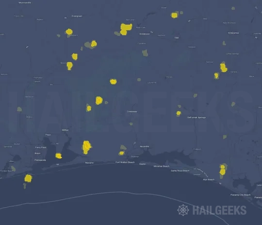 Hail map for Crestview, FL on Sep 22, 2026