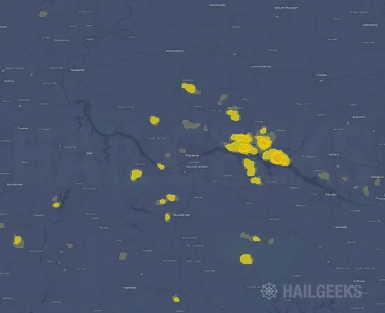 Hail map for Florence, AL on Sep 22, 2026