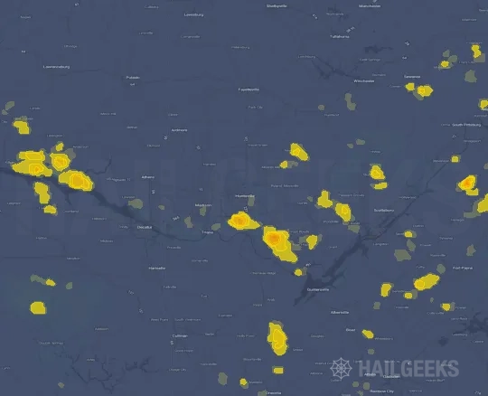 Hail map for Huntsville, AL on Sep 22, 2026