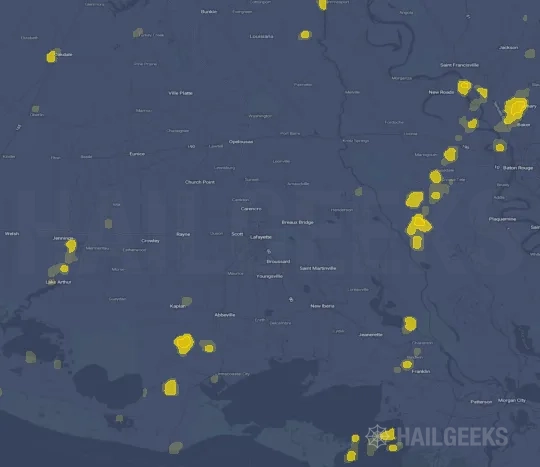 Hail map for Lafayette, LA on Sep 22, 2026