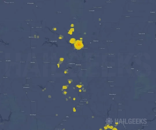 Hail map for Monroe, LA on Sep 22, 2026