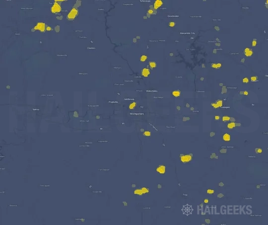Hail map for Montgomery, AL on Sep 22, 2026