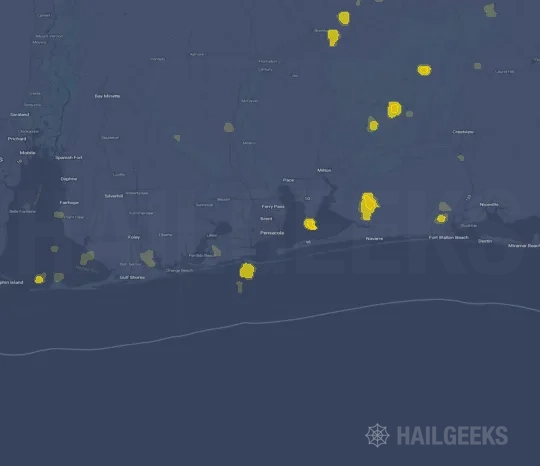 Hail map for Pensacola, FL on Sep 22, 2026