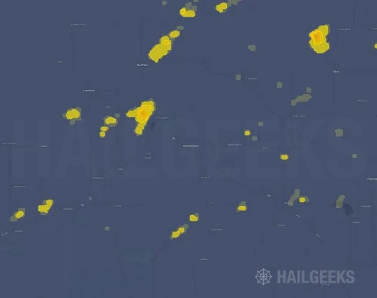 Hail map for Woodward, OK on Sep 24, 2026
